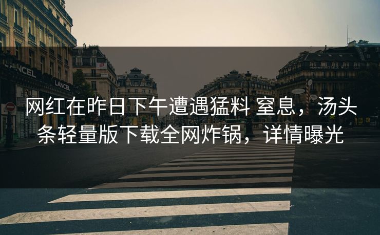 网红在昨日下午遭遇猛料 窒息,汤头条轻量版下载全网炸锅,详情曝光 网红在昨日下午遭遇猛料 窒息,汤头条轻量版下载全网炸锅,详情曝光