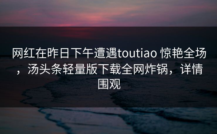 网红在昨日下午遭遇toutiao 惊艳全场,汤头条轻量版下载全网炸锅,详情围观 网红在昨日下午遭遇toutiao 惊艳全场,汤头条轻量版下载全网炸锅,详情围观